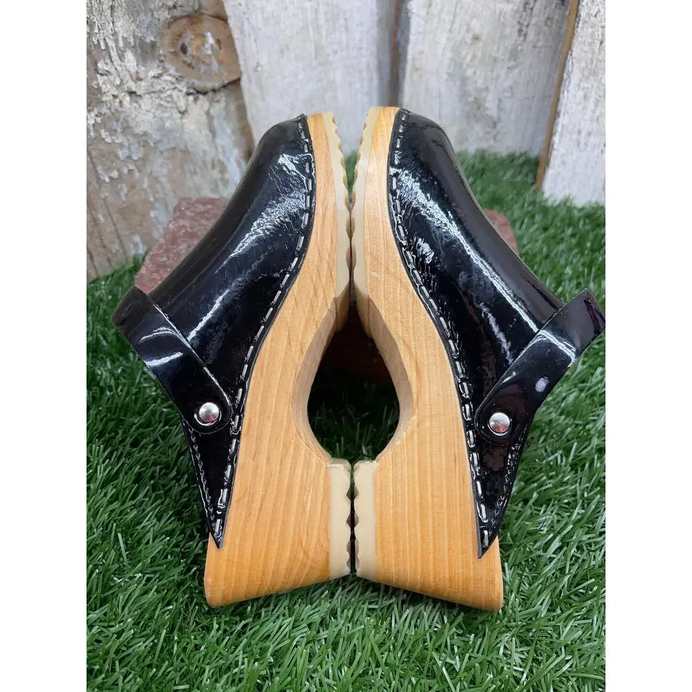 Hanna Andersson Black Patent Leather Wedge Clog Sandals EU30 Kids 12.5